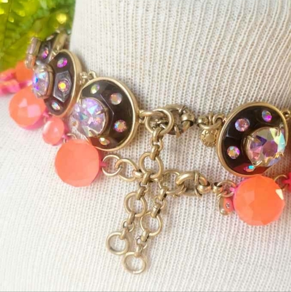 J. Crew Orange and Pinky-Orange Neon Crystal Statement Necklace and Earrings Set - Picture 9 of 10